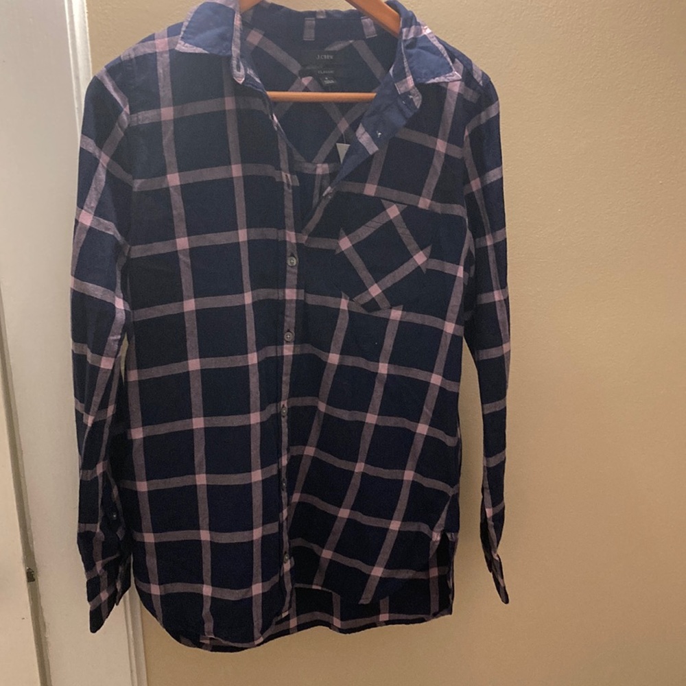 Navy with light pink flannel button down